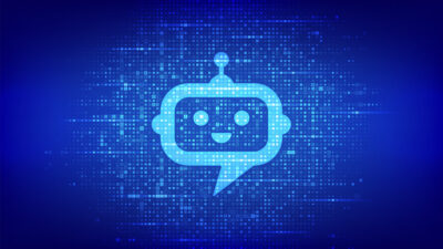 Robot Chatbot Head Icon Sign Made With Binary Code. Chatbot Assistant Application. Ai Concept. Digital Binary Data And Streaming Digital Code. Matrix Background With Digits 1.0. Vector Illustration.