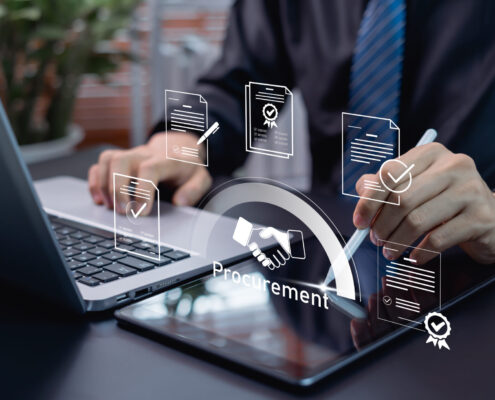 Businessman Managing Procurement Contracts And Approvals. Concept Of Collaboration, Decision Making, Document Management, And Operational Efficiency For Corporate Deals And Business Workflow.